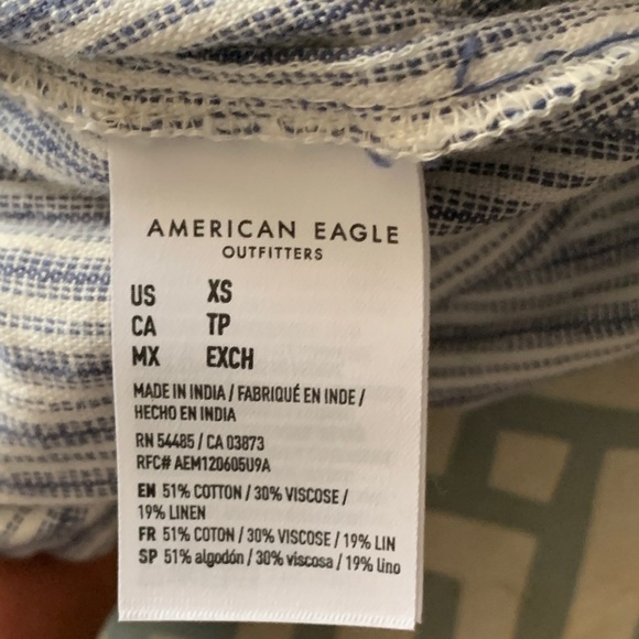 American Eagle Linen Beach Pants Size XS Blue and White Striped Paperbag Waist - Picture 5 of 11